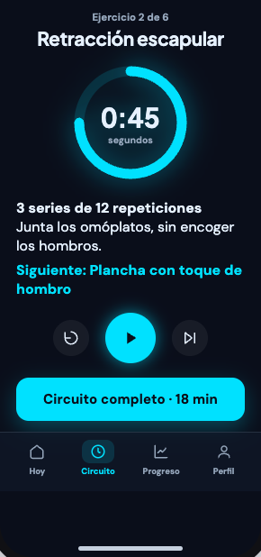 Cronómetro del circuito con el ejercicio de hombro en curso