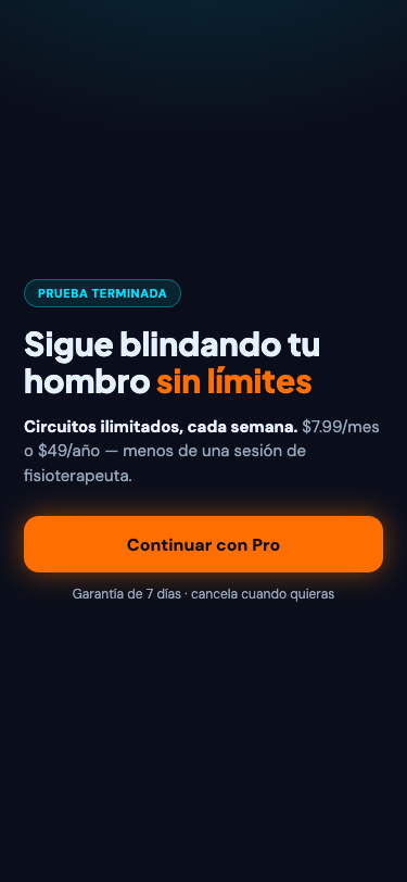 Paywall de DrylandSwim al terminar la prueba gratis